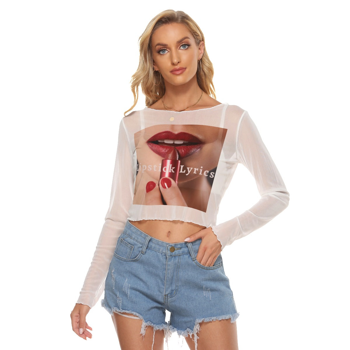 Arias Wellness Lipstick Lyrics Collection Mesh Long Sleeves T-shirt